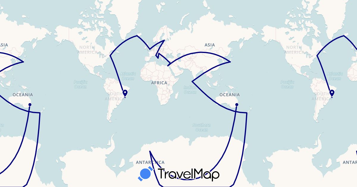 TravelMap itinerary: driving in Antarctica, Austria, Australia, Brazil, Egypt, Finland, United Kingdom, Iceland, Italy, Japan, Lebanon, Maldives, New Zealand, United States (Africa, Antarctica, Asia, Europe, North America, Oceania, South America)